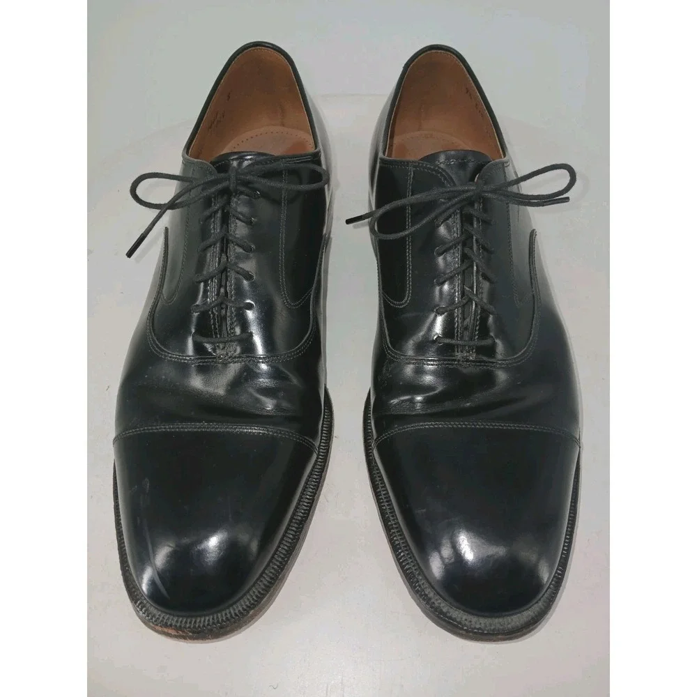 Johnston & Murphy Mens Leather Handcrafted Black Cap Toe Dress Shoes SZ 9.5 C134